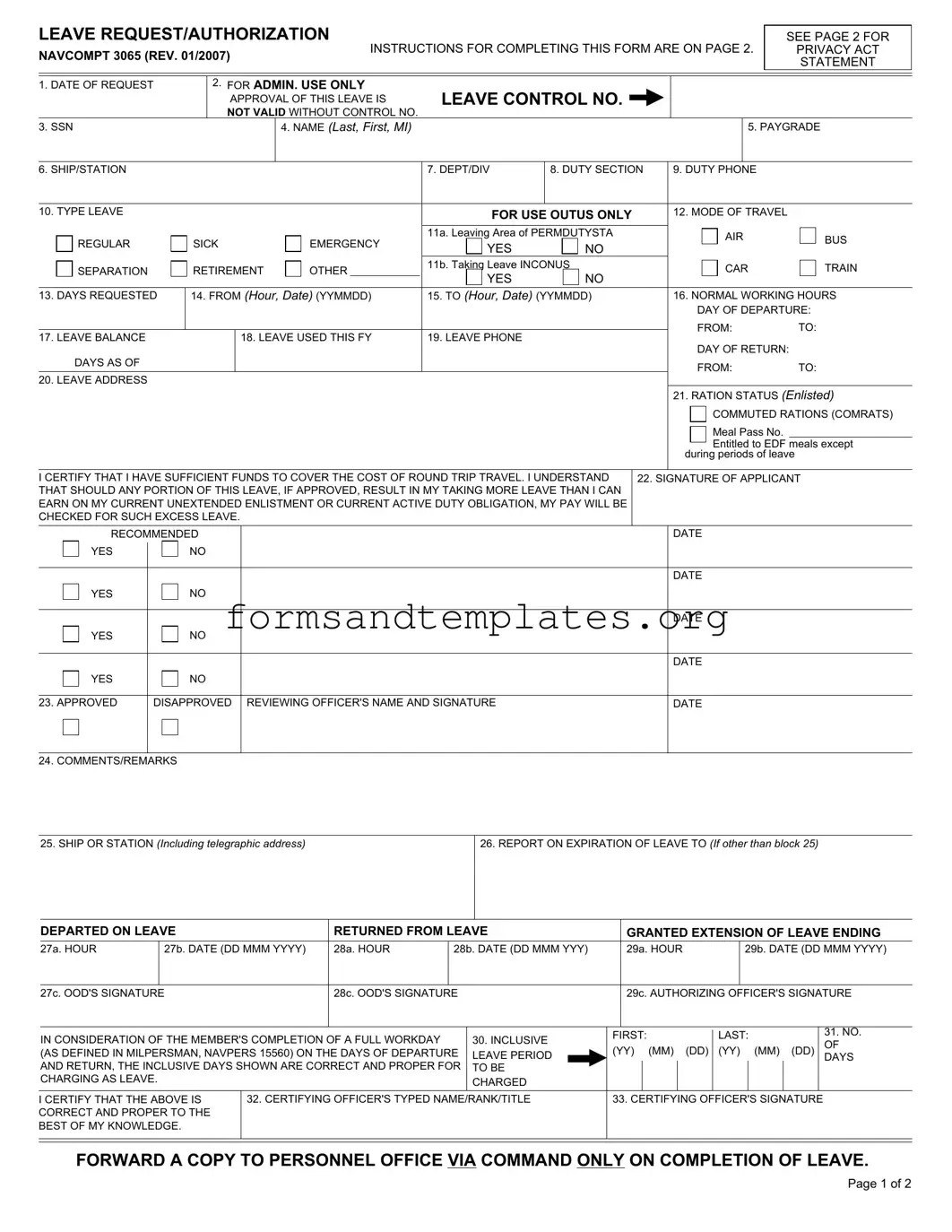 Printable Navcompt 3065 Template