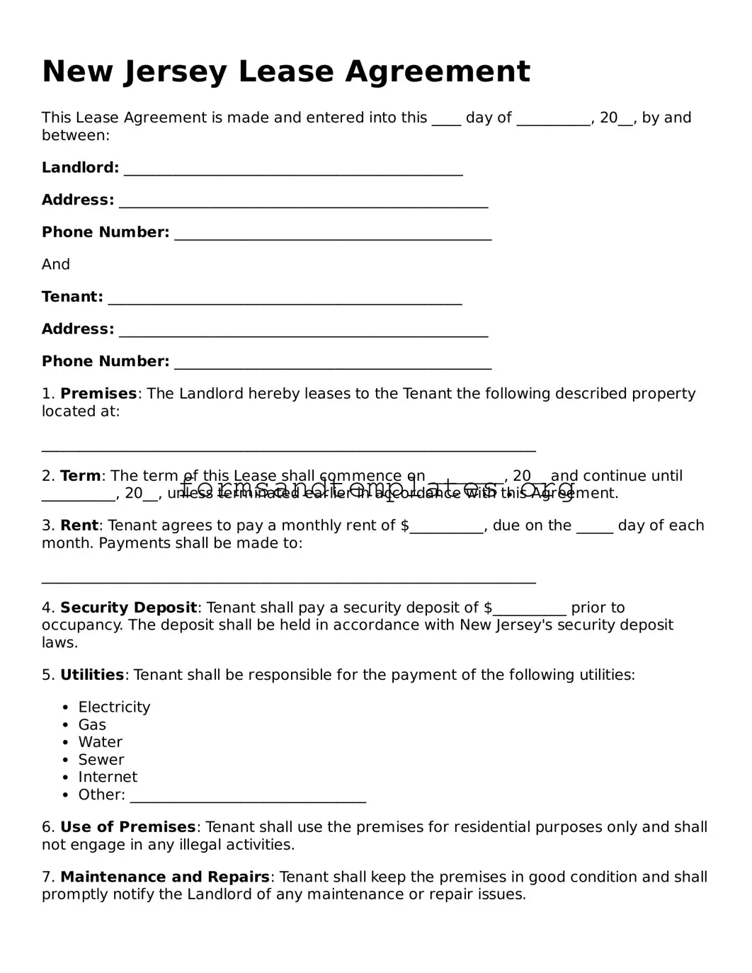 Lease Agreement Template for the State of New Jersey