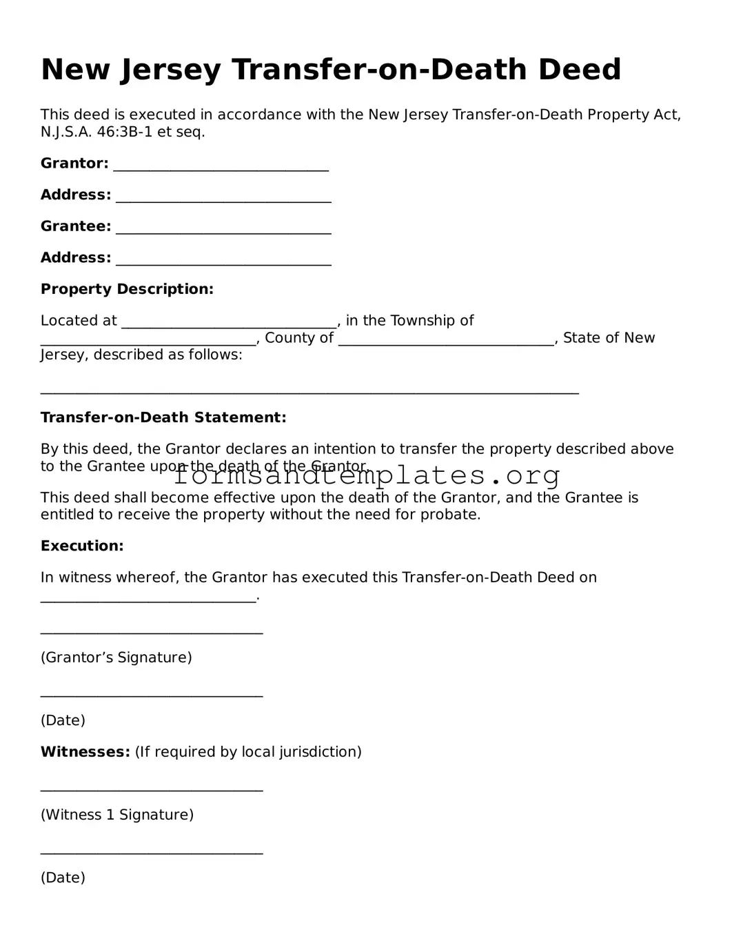 Transfer-on-Death Deed Template for the State of New Jersey