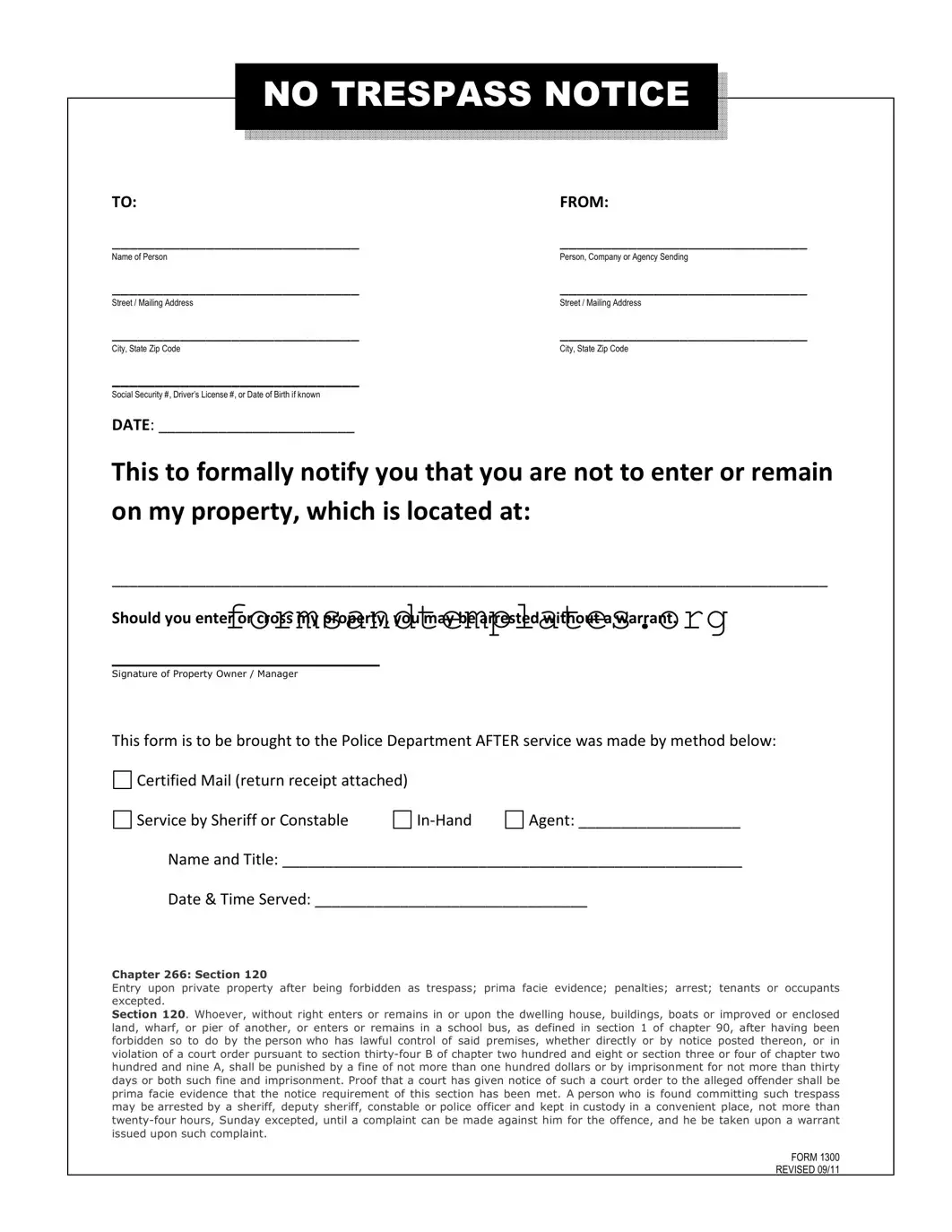 Printable No Trespassing Letter Template