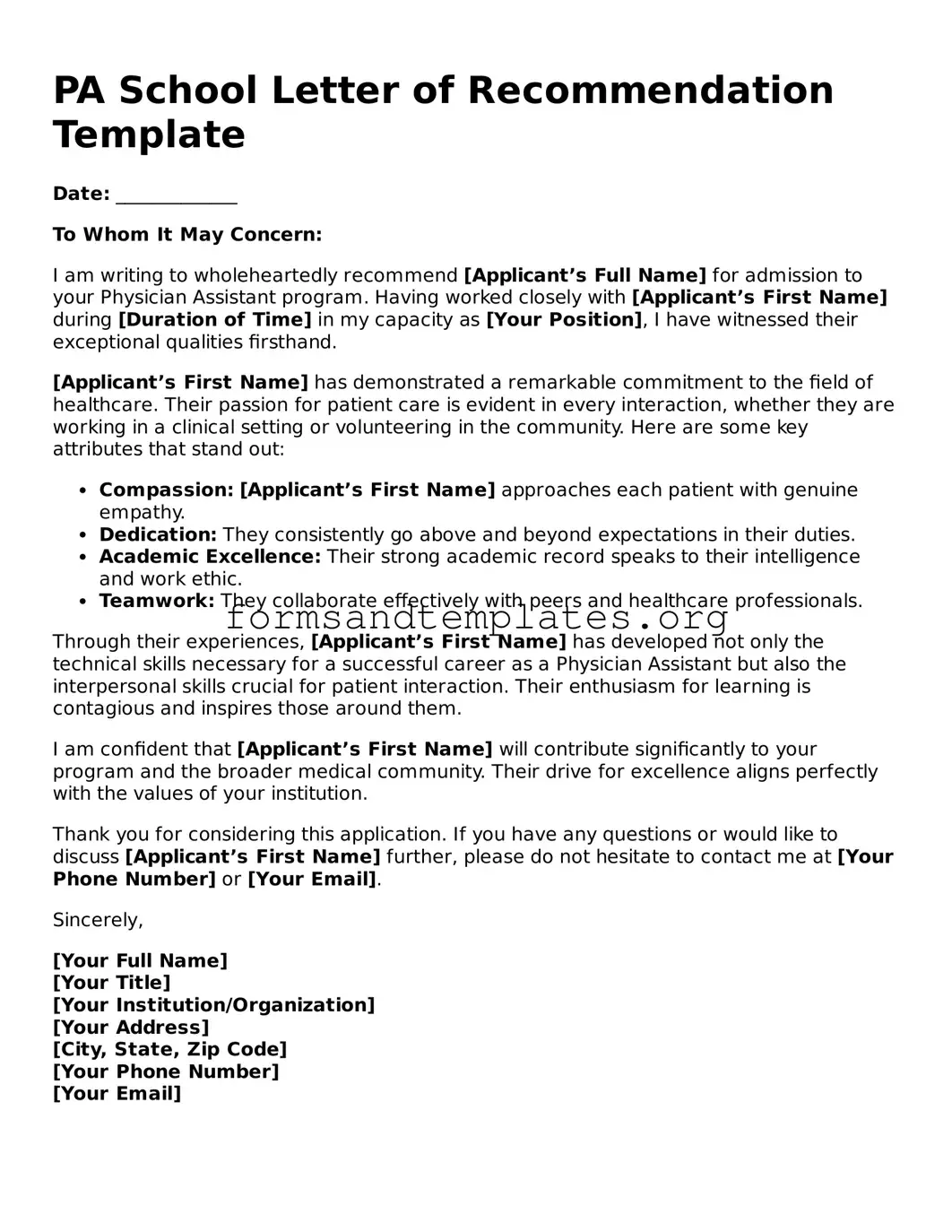Attorney-Verified PA School Letter of Recommendation Template