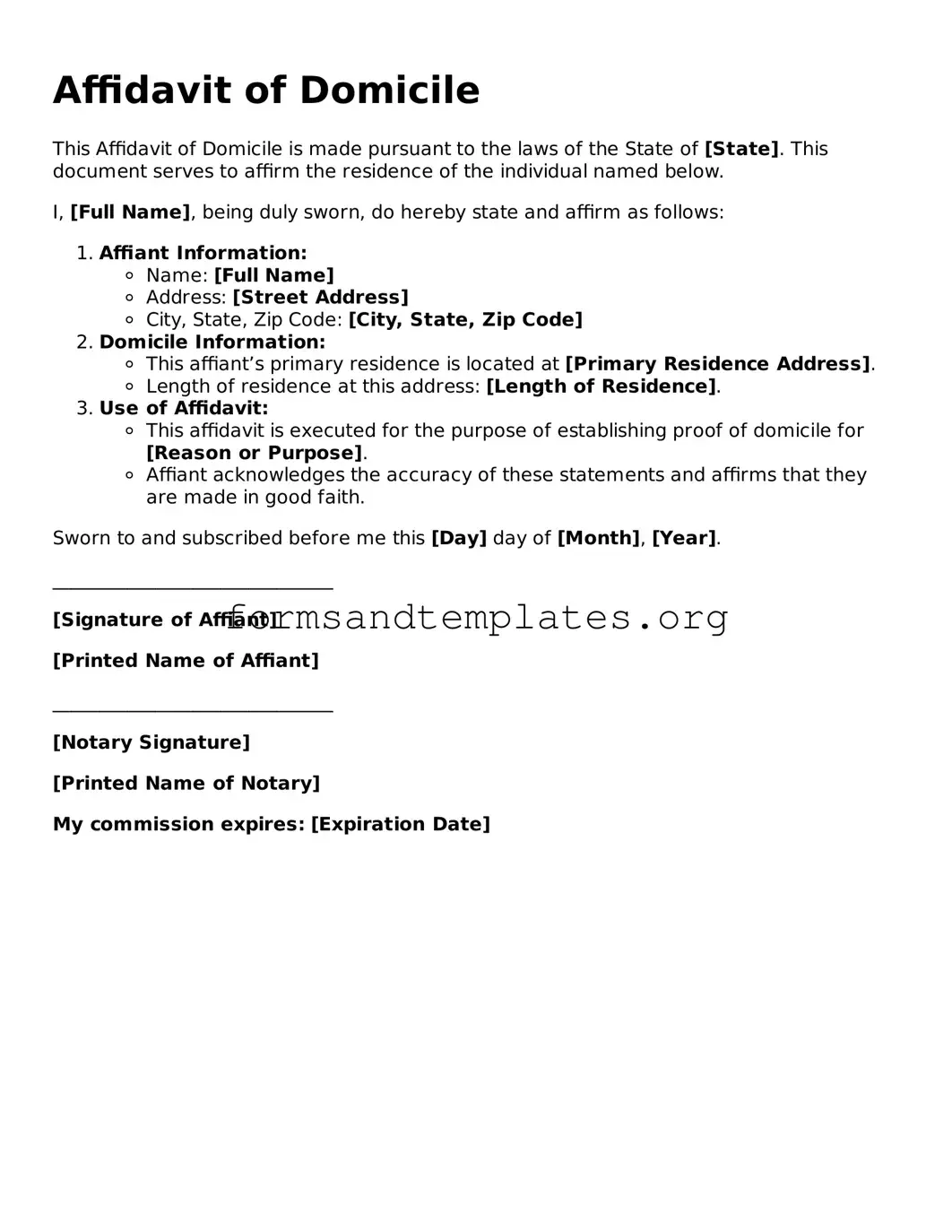 Attorney-Verified Affidavit of Domicile Template