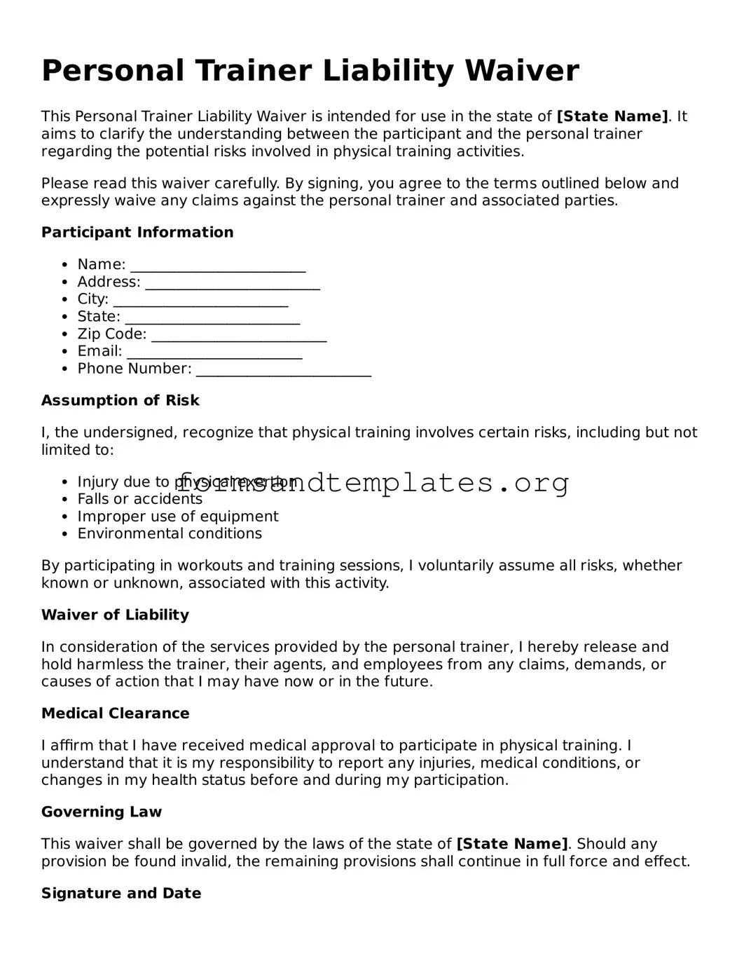 Attorney-Verified Personal Trainer Liability Waiver Template