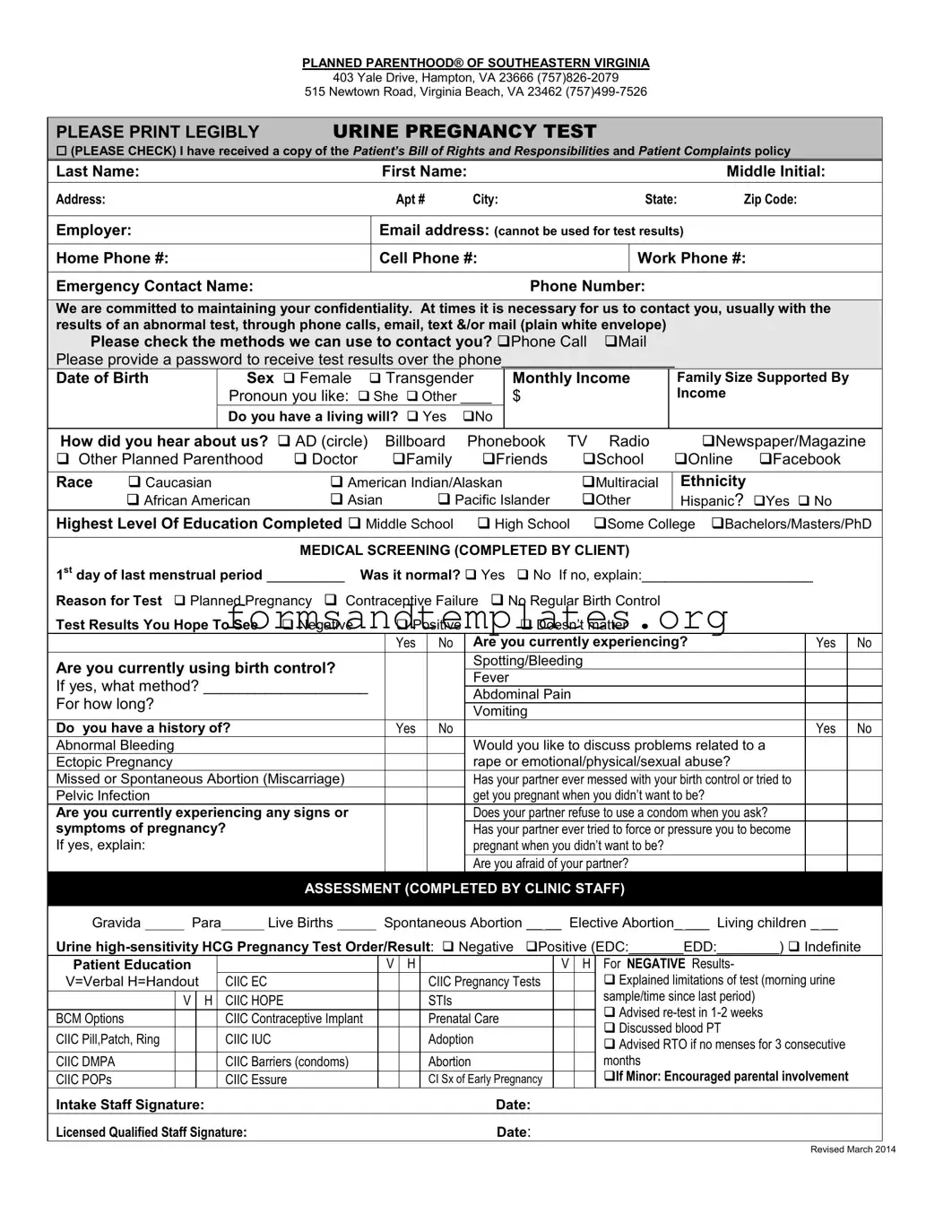 Printable Planned Parenthood Proof Template