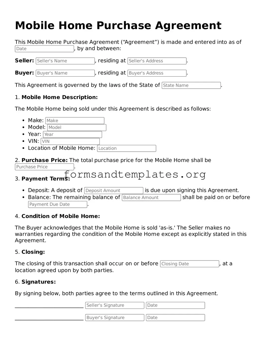 Attorney-Verified Mobile Home Purchase Agreement Template