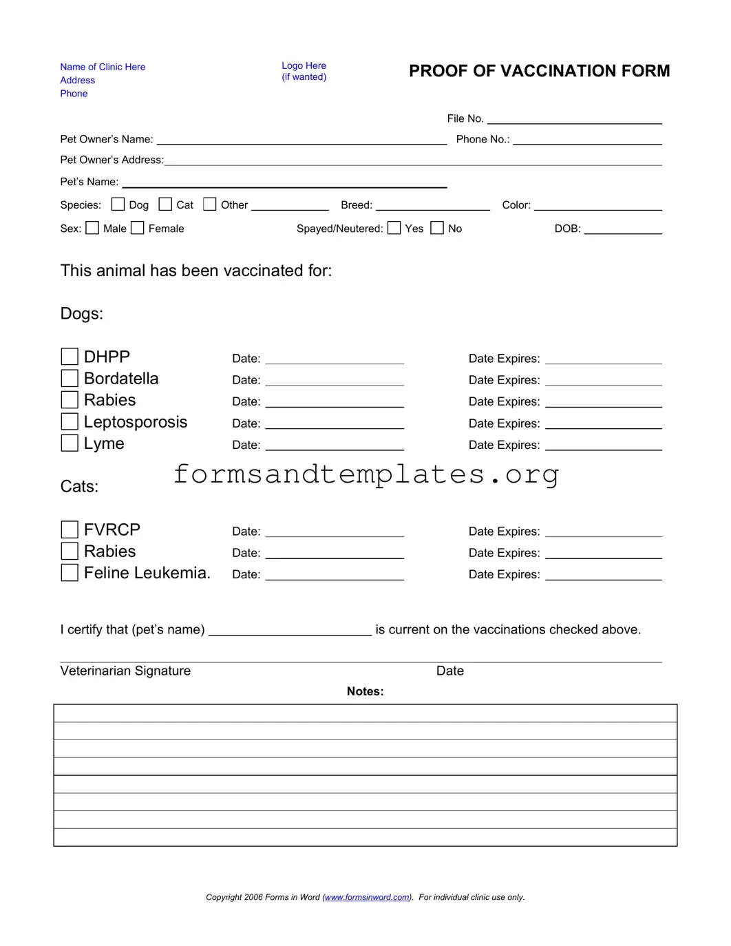 Printable Proof Of Vaccination Dog Template
