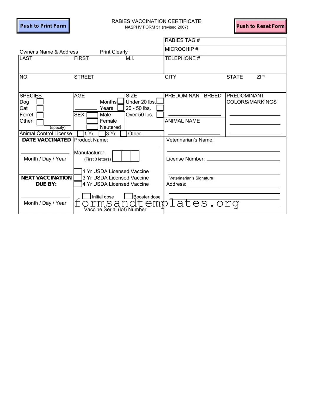 Printable Rabies Certificate Template