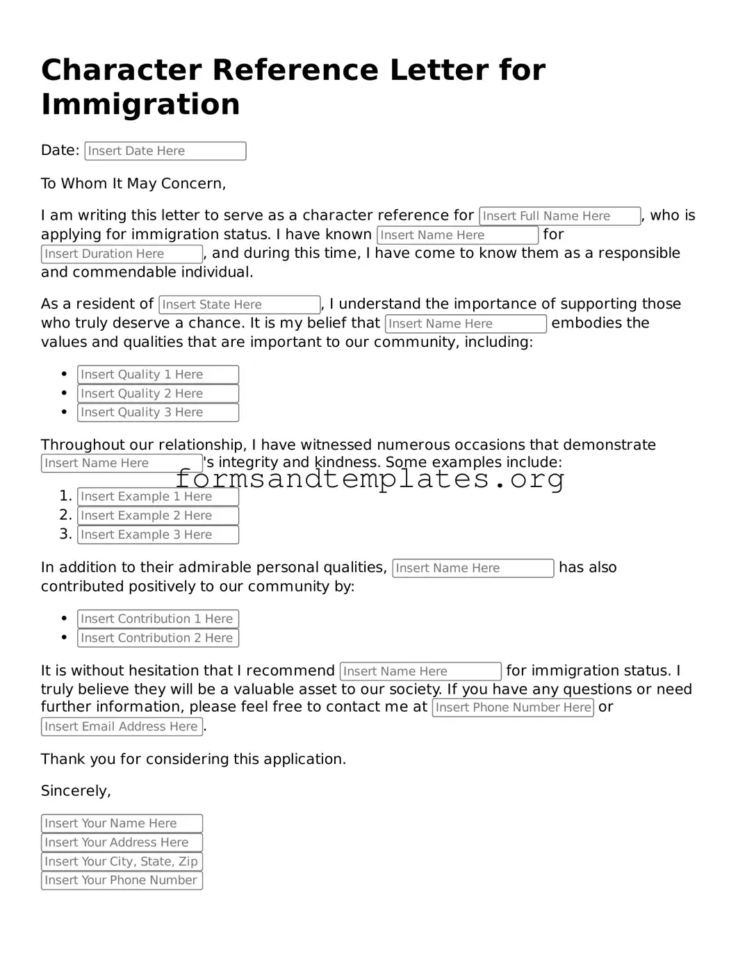 Attorney-Verified Character Reference Letter for Immigration Template