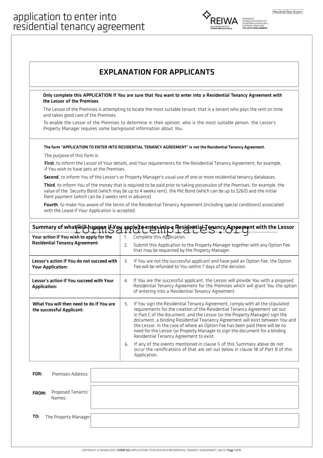 Printable Reiwa Tenancy Application Template