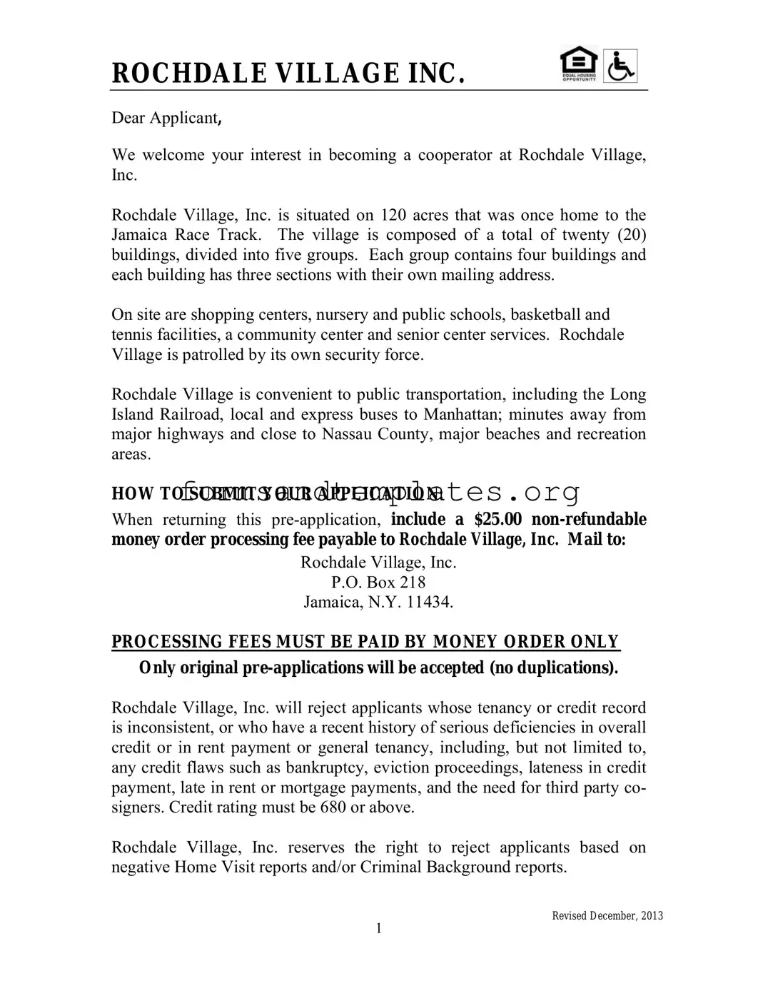Printable Rochdale village application Template