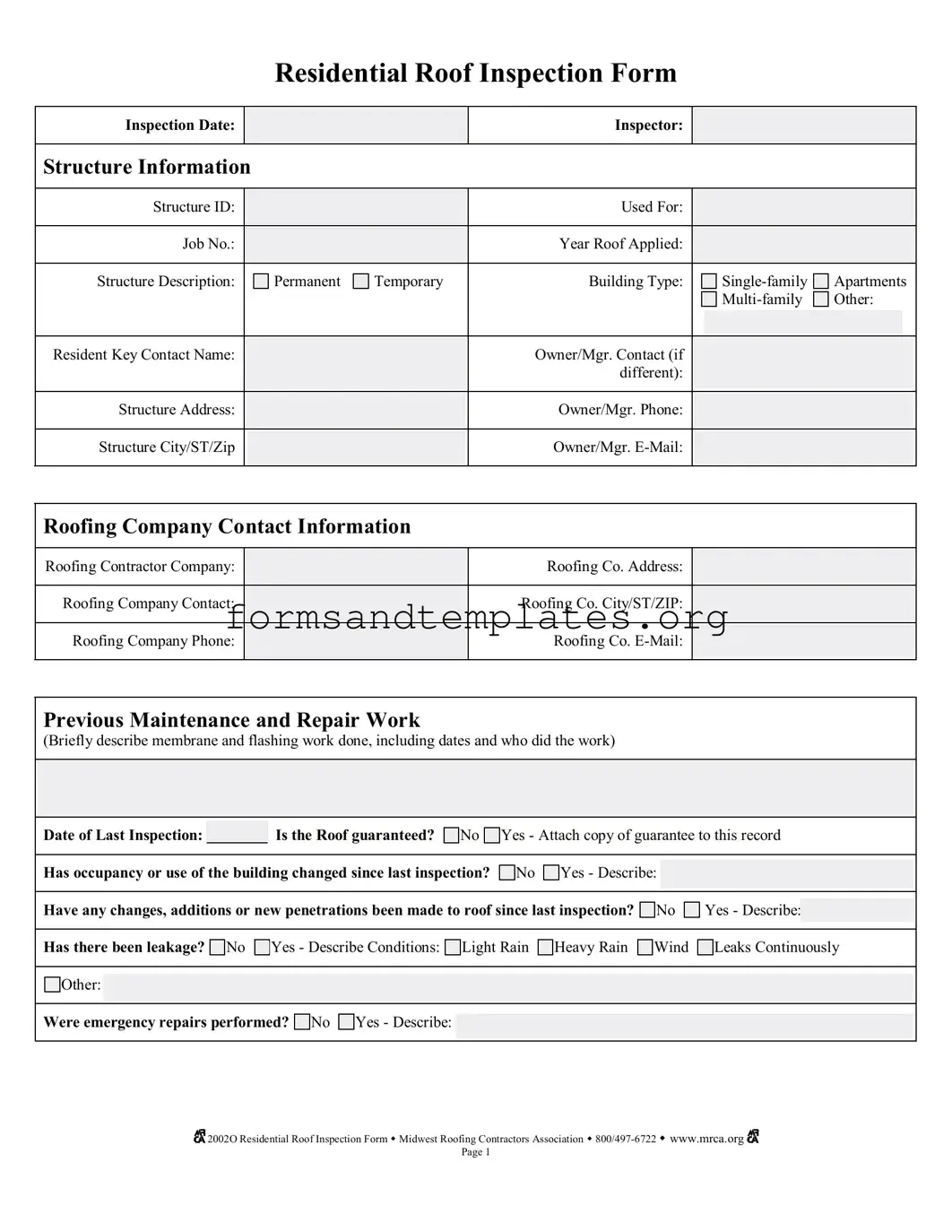 Printable Roof Inspection Template