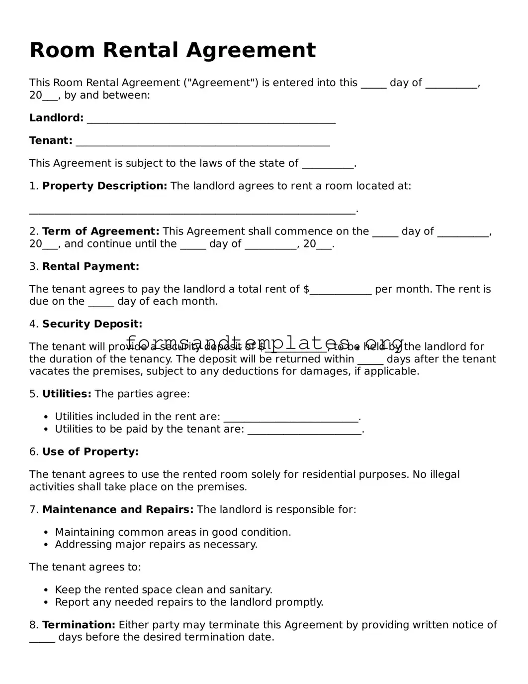 Attorney-Verified Room Rental Agreement Template