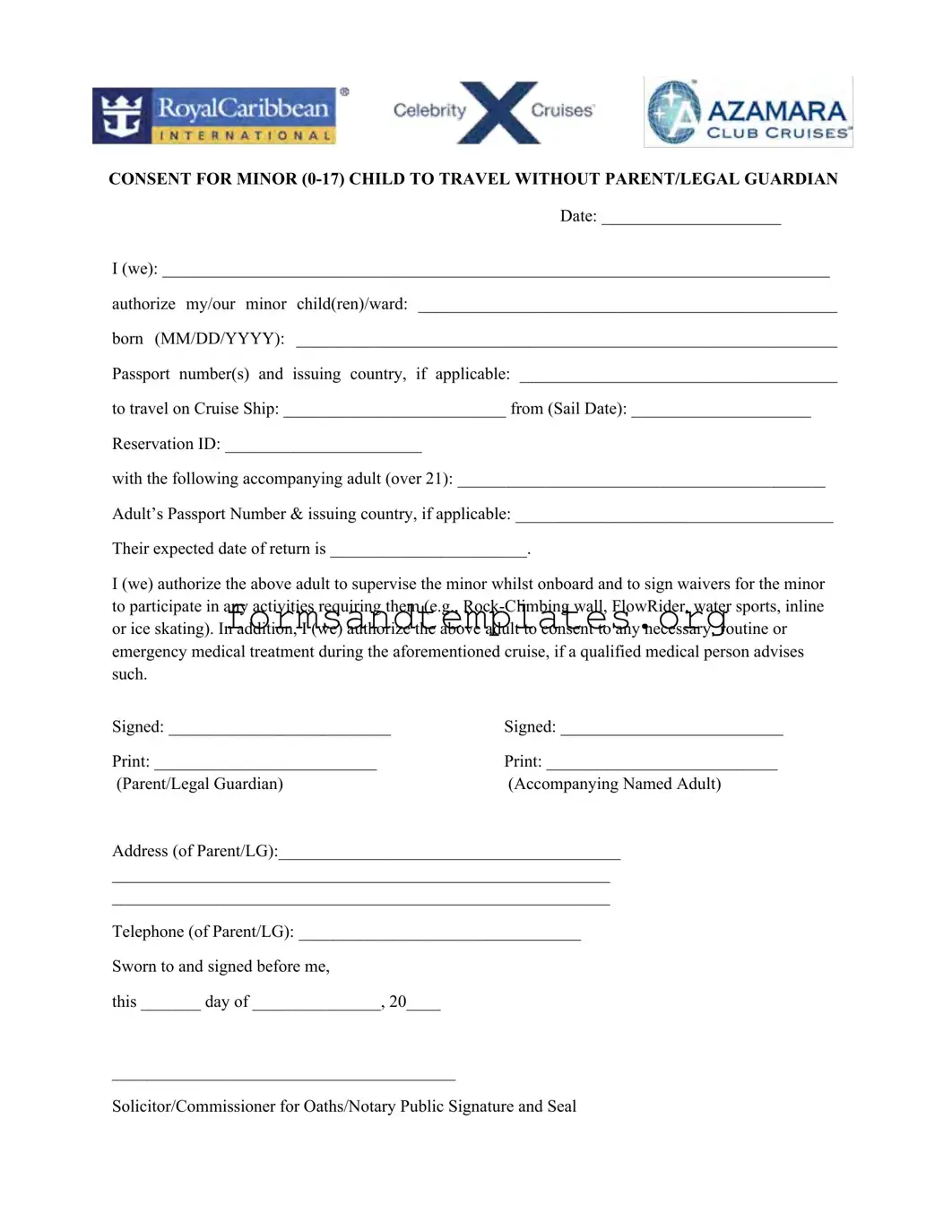 Printable Royal Caribbean Parental Consent Template
