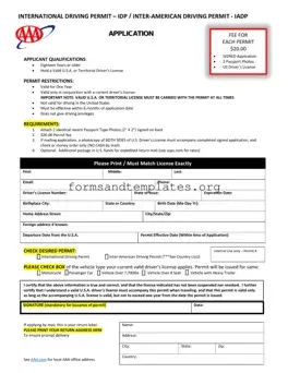 Printable Aaa International Driving Permit Application Template