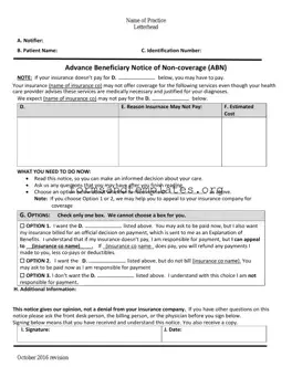 Printable Advance Beneficiary Notice of Non-coverage Template