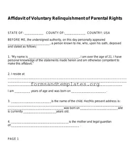 Printable Affidavit Parental Rights Template