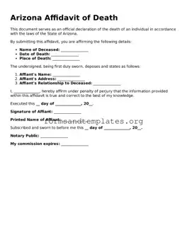 Affidavit of Death Template for the State of Arizona