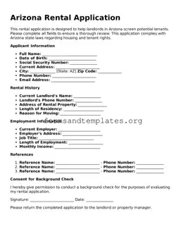 Rental Application Template for the State of Arizona