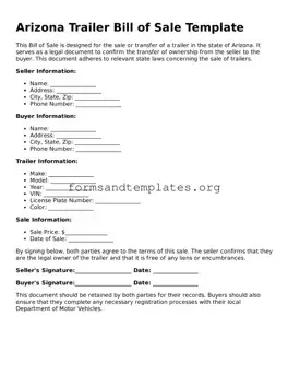 Trailer Bill of Sale Template for the State of Arizona