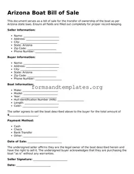 Boat Bill of Sale Template for the State of Arizona