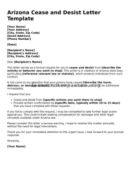 Cease and Desist Letter Template for the State of Arizona
