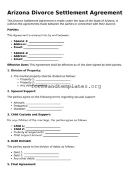 Divorce Settlement Agreement Template for the State of Arizona