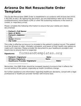 Do Not Resuscitate Order Template for the State of Arizona