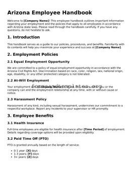 Employee Handbook Template for the State of Arizona