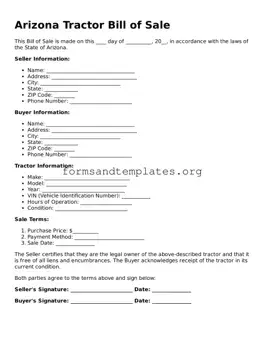 Tractor Bill of Sale Template for the State of Arizona