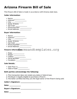 Firearm Bill of Sale Template for the State of Arizona