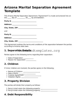 Marital Separation Agreement Template for the State of Arizona