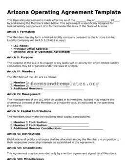 Operating Agreement Template for the State of Arizona
