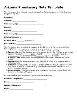 Promissory Note Template for the State of Arizona