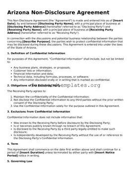 Non-disclosure Agreement Template for the State of Arizona