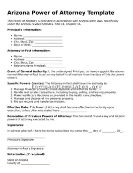 Power of Attorney Template for the State of Arizona