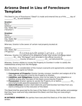 Deed in Lieu of Foreclosure Template for the State of Arizona