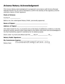 Notary Acknowledgement Template for the State of Arizona