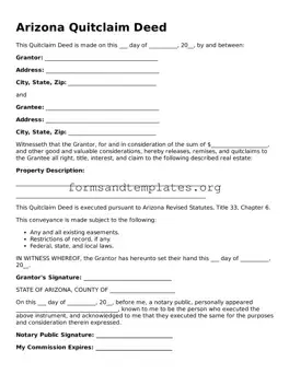 Quitclaim Deed Template for the State of Arizona