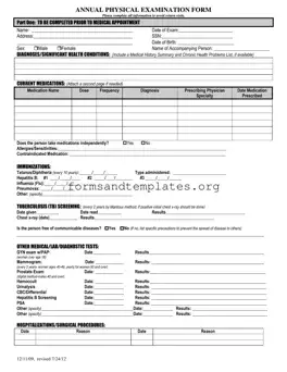 Printable Annual Physical Examination Template
