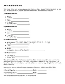 Attorney-Verified Horse Bill of Sale Template