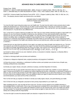 Printable California Advanced Health Care Directive Template