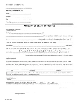 Printable California Affidavit of Death of a Trustee Template