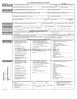 Printable CDC U.S. Standard Certificate of Live Birth Template