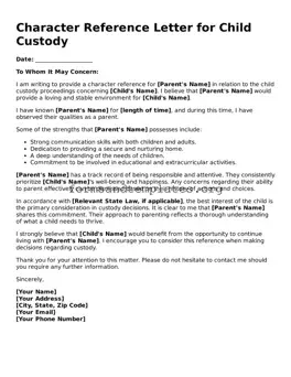 Attorney-Verified Character Reference Letter for Child Custody Template
