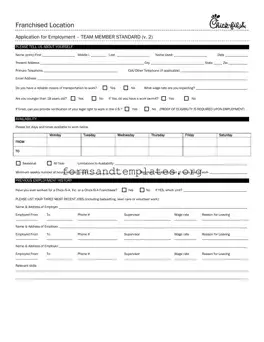 Printable Chick Fil A Job Application Template