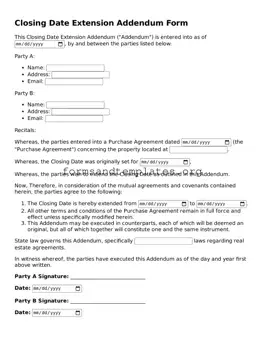 Attorney-Verified Closing Date Extension Addendum Form Template
