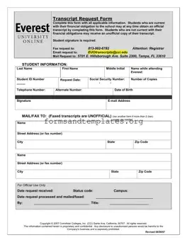 Printable Everest University Transcript Template