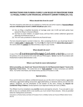 Printable Florida Financial Affidavit Short 12.902(b) Template