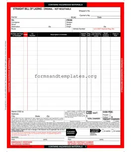 Printable Hazard Bill Of Ladden Template
