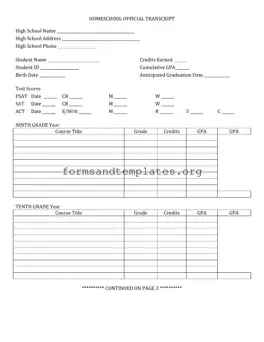 Printable High School Transcript Template